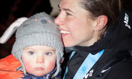 ‘I missed my family most at the start’ … Jasmin Paris with 14-month-old Rowan after winning the Montane Spine Race on Wednesday.