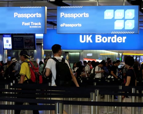 UK Border control at Heathrow airport in London.