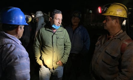 Arturo Rivera Wong speaks to employees at his coal mine in San Juan de Sabinas, Coahuila state.