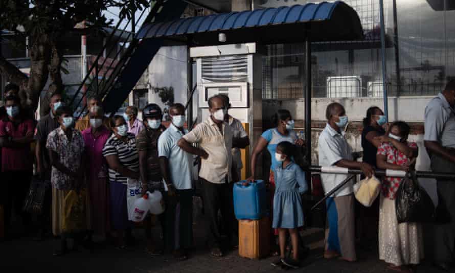 People queue for paraffin in Sri Lanka