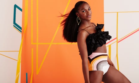‘The stakes are so high’: Dina Asher-Smith wears black crop top by msgm.it; briefs by miumiu.com; and earrings by goosens-paris.com.