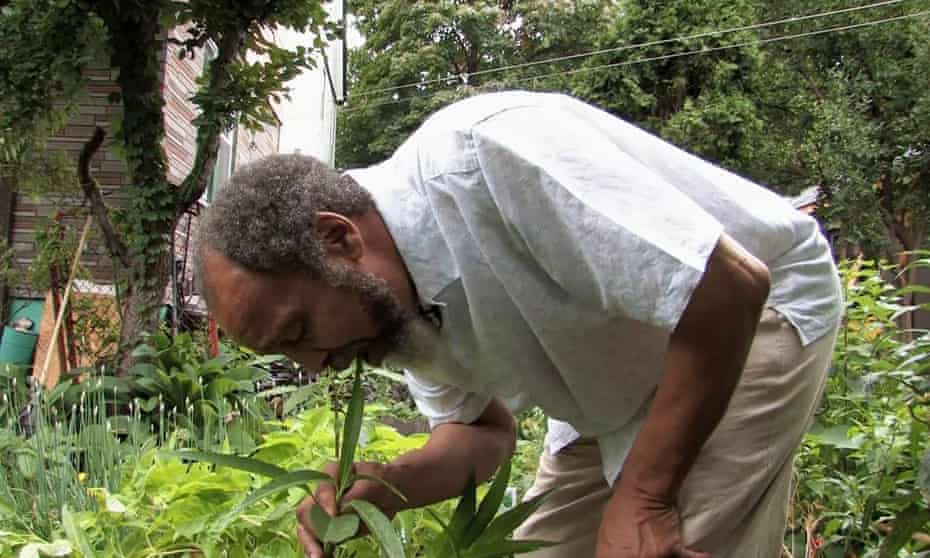 The jazz drummer, herbalist, biologist, visual artist and martial arts practitioner in his garden.