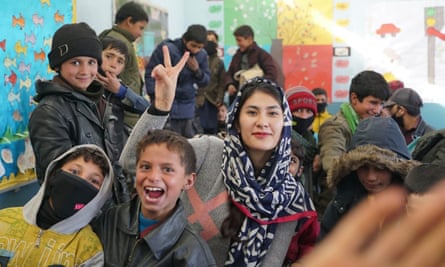 Rahila Askari, who is an Afghan women’s rights activist, at a Kabul children’s orphanage in January 2021. Charahi Gole sorkh, Kabul, Afghanistan.