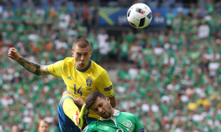 Victor Lindelof, in action here for Sweden against Republic of Ireland at Euro 2016, is regarded as mature beyond his 22 years.