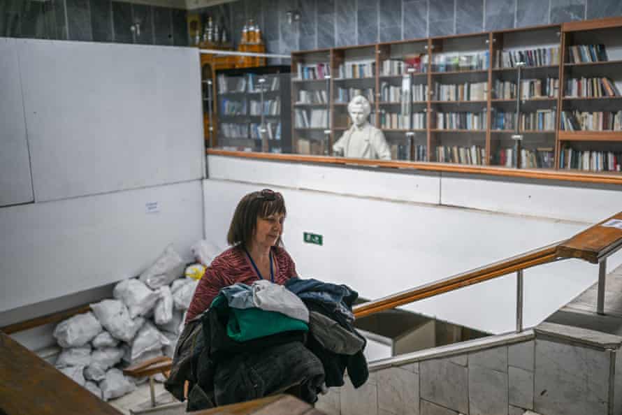 Volunteers organise donations at the logistic centre at the Art Palace in Lviv. On a daily basis, they can provide aid packages for more than 500 Ukrainian displaced families.