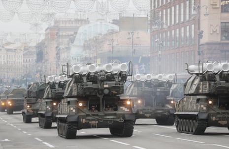 Ukrainian Buk air defence systems at a military parade  in Kiev in 2021.  
