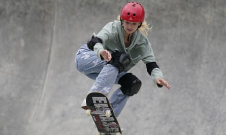 Bombette Martin at the Olympic skateboard qualifier in Des Moines, Iowa, last May.