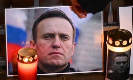 Candles and a photo of Russian opposition leader Alexei Navalny