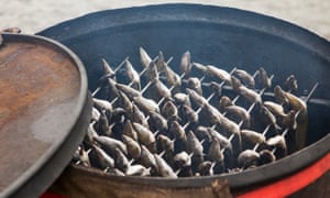 Oosterbaan在船上抽鳗鱼