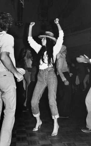 On the dance floor in denim at Studio 54, 1977.