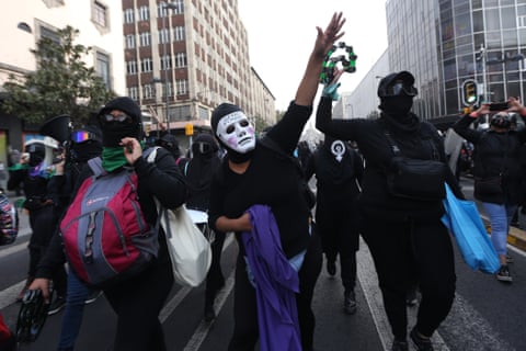 Feminist groups protest against Félix Salgado Macedonio during a march in Mexico City last week.