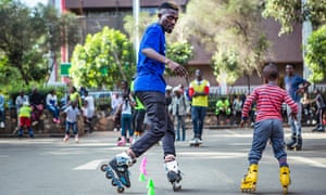 A freestyle skater practises his moves at the Sunken Park.