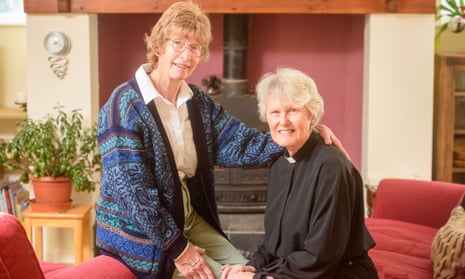 Civil partners Jay Greene and Rev Marion Clutterbuck at home in Bleadon, Somerset