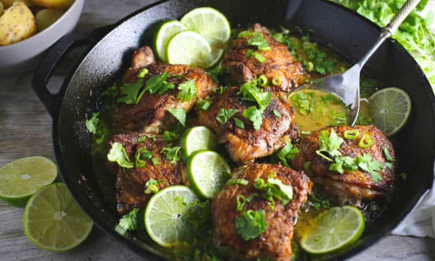 Chicken thighs with tequila and lime.