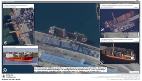 The report shows images of three Russian ships loading containers at North Korea’s revived Najin port.