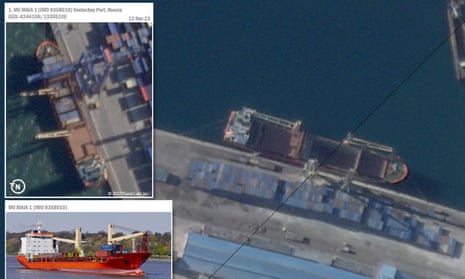 The report shows images of three Russian ships loading containers at North Korea’s revived Najin port.