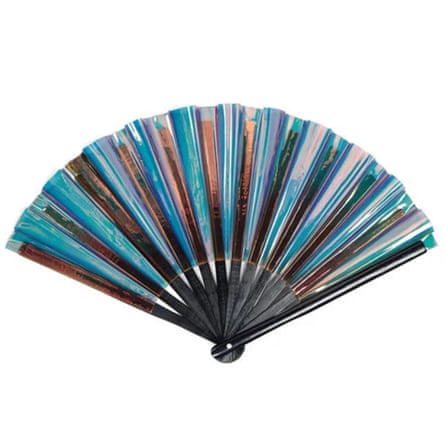 Oversized iridescent hand fan