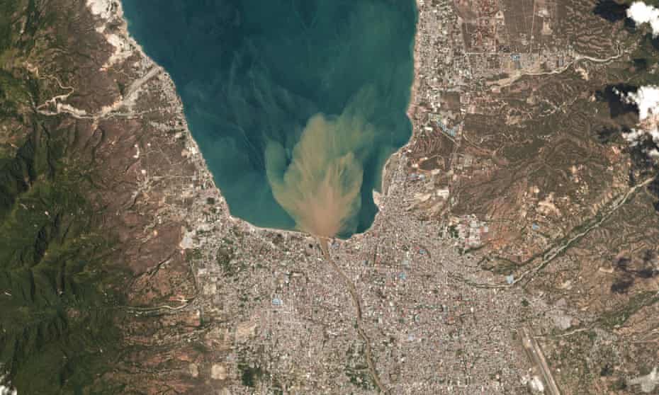 A satellite image shows Palu, Indonesia on 1October