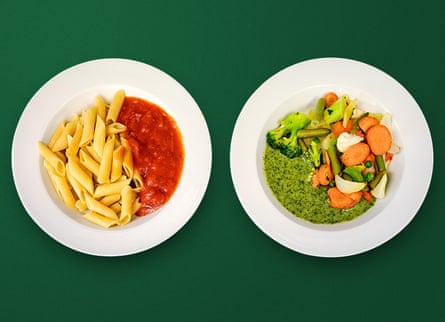 The two lunch options on white plates