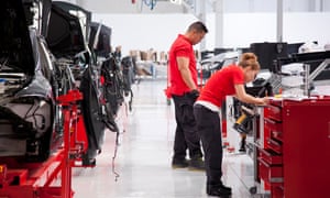 Workers inside Teslaâs factory in Fremont, California.