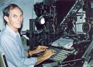 Don Davies at the Wagin Argus’s old Linotype machine