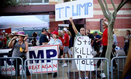 Pro-Trump supporters outside the rally in Phoenix, Arizona.