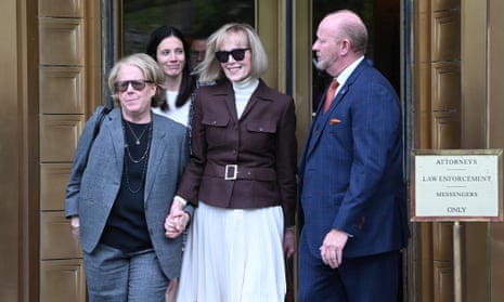 E Jean Carroll exits Manhattan federal court with her attorney Roberta Kaplan (left) after a New York jury found former president Donald Trump liable for sexual abuse and defamation.
