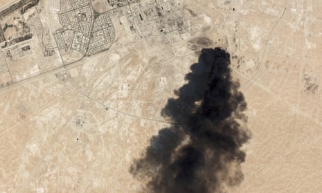 Satellite imagery shows smoke rising from Saudi Arabia’s Abqaiq oil processing facility after drone attacks claimed by Yemen’s Houthi rebels sparked huge fires on Saturday.