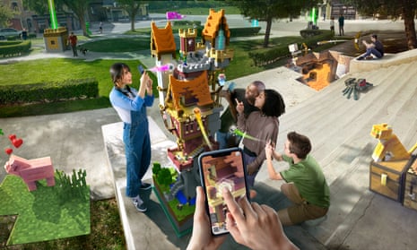 Minecraft Earth lets you construct models that can be viewed in real-world settings via a phone camera.