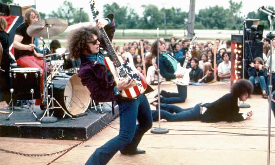 MC5 performing in 1969 – from left to right: Dennis ‘Machine Gun’ Thompson, Wayne Kramer, Fred ‘Sonic’ Smith and Rob Tyner.