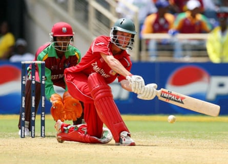 Sean Williams sweeps at Jamaica’s Sabina Park during the 2007 World Cup in the West Indies.