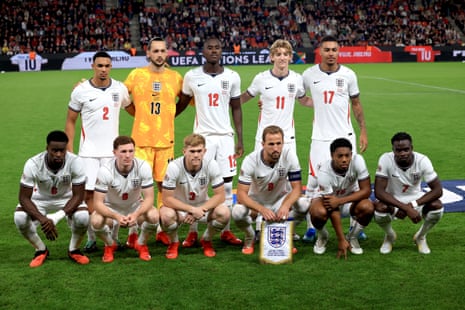 England’s starting XI line up before the Nations League match against Czechia.