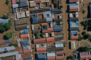 An aerial view of a flooded area in Miyun district, northern Beijing, following heavy rains in China’s capital city and neighbouring region.