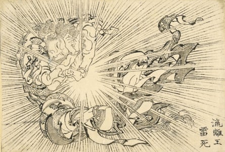 A Bolt of Lightning Strikes Virūdhaka Dead by Hokusai