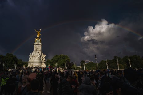A rainbow over the Victoria Memorial outside Buckingham Palace about an hour before the Queen’s death was announced