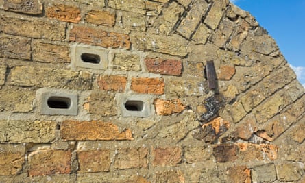 Swift nesting bricks in a cottage wall, Cambridgeshire, England