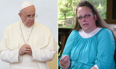 Composite of Pope Francis and Kim Davis