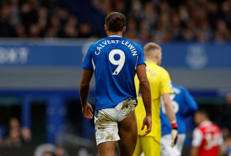 Dominic Calvert-Lewin's shorts need adjusting after sliding in for a chance. 