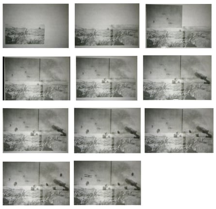 An illustration of how 12 photographs were fused together to form the composite known as The Raid.