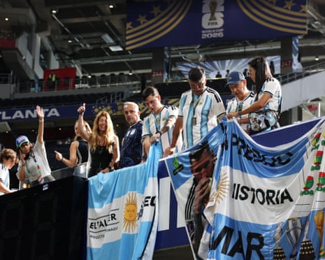 Argentina fans with flags inside the stadium before their World Cup date with Egypt