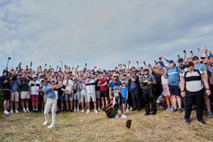 Northern Ireland’s Rory McIlroy plays out of the rough on the 17th hole during the final round of the British Open at Royal Portrush