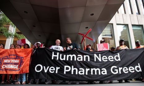 Activists rally during a protest against the price of EpiPens, outside the office of hedge fund manager John Paulson, on 30 August 2016 in New York City. 