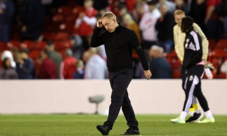 Steve Cooper leaves the pitch after Nottingham Forest’s defeat to Fulham