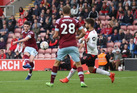 Declan Rice equalises for the Hammers.