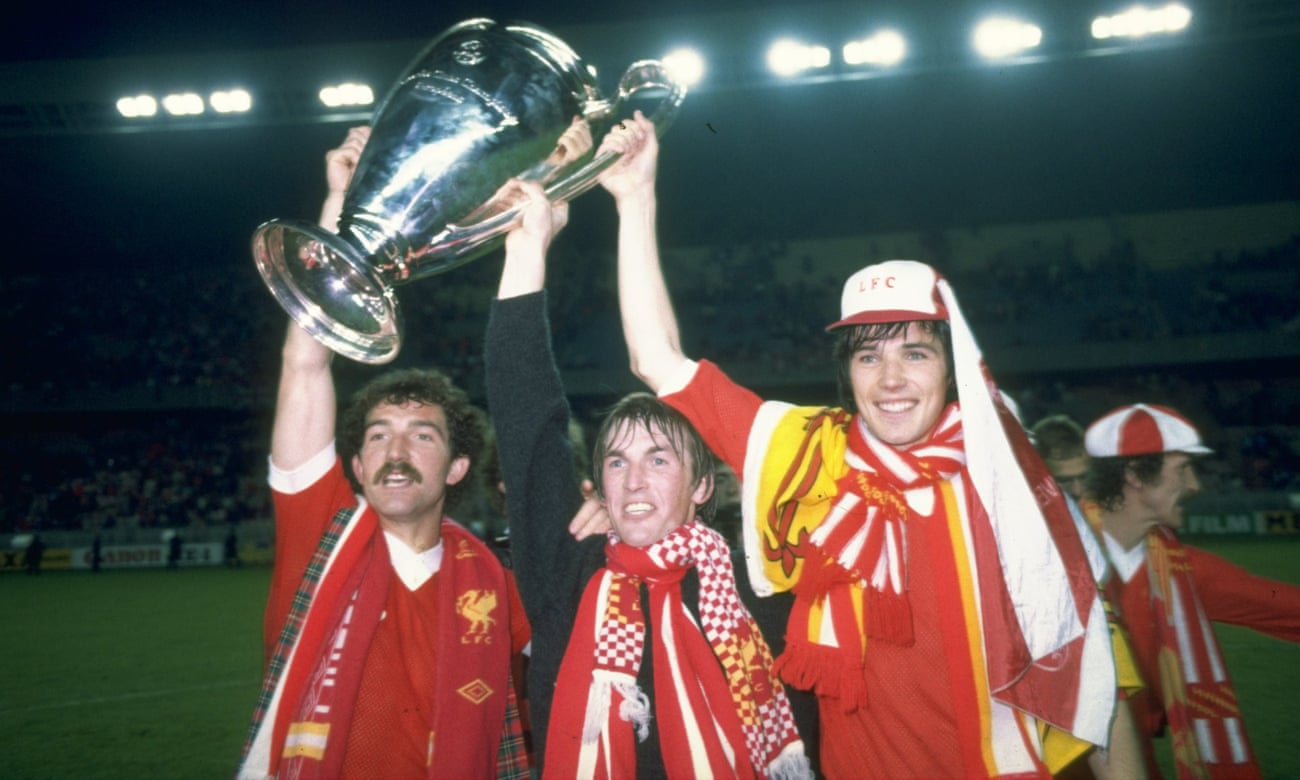Graeme Souness, Kenny Dalglish, and Alan Hansen hold the European Cup aloft in 1981.