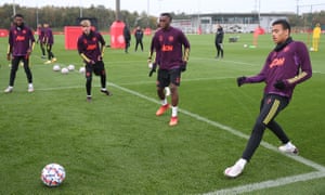 Mason Greenwood (far right) in training this week.