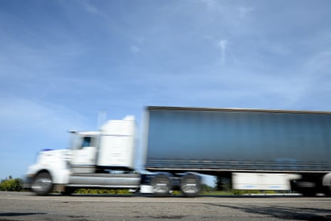 Trucks are seen on Foreshore Road in Sydney