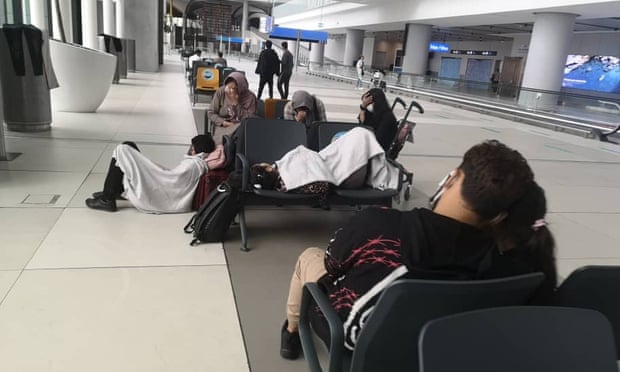 Members of the Afghan family trapped in Istanbul airport.