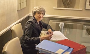 Theresa May works on her speech for the Conservative party conference.