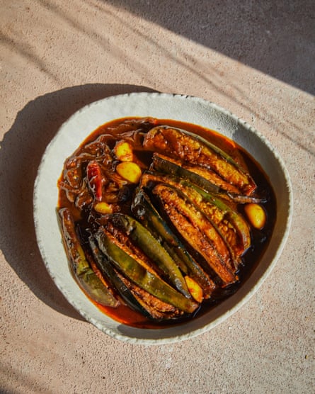 Pickled tangy eggplant.
